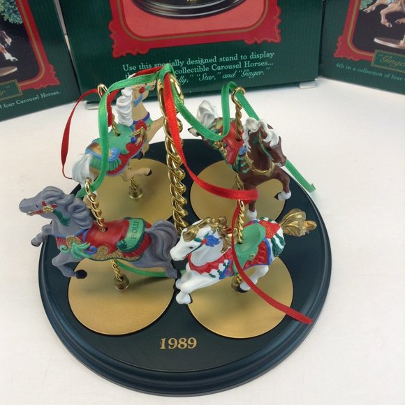 1989 Hallmark Christmas Ornament Carousel Horse Series Display Stand & 4 Horses - Picture 3 of 16